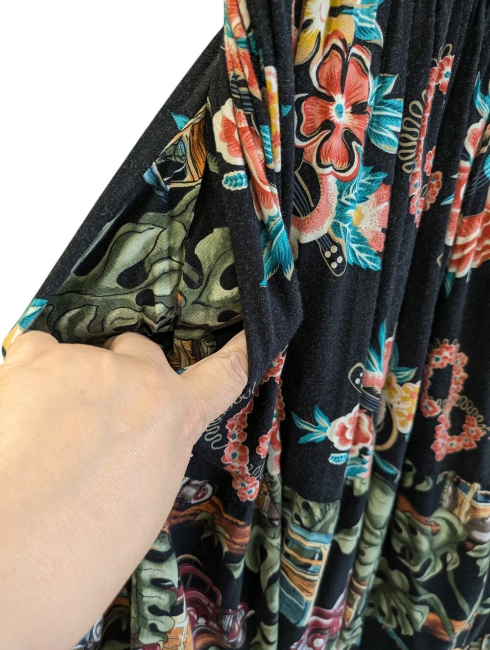 Anna Konya Tiered Full Circle Skirt OS Hawaiian Tropical Woody Wagon Tiki VTG - Picture 9 of 10